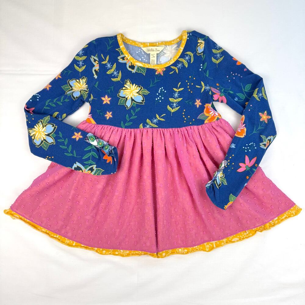 Matilda Jane Peplum Top Girls 6 Blue Pink Floral Mushroom Cottage Boho Whimsical
